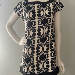 100% Linen Lily Stanhope Mini Dress Cap Sleeved Black & Cream Size S Cottagecore